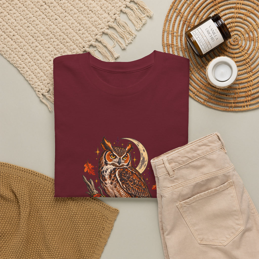 Night Shift Owl T-Shirt — Vintage Autumn Owl Graphic Tee