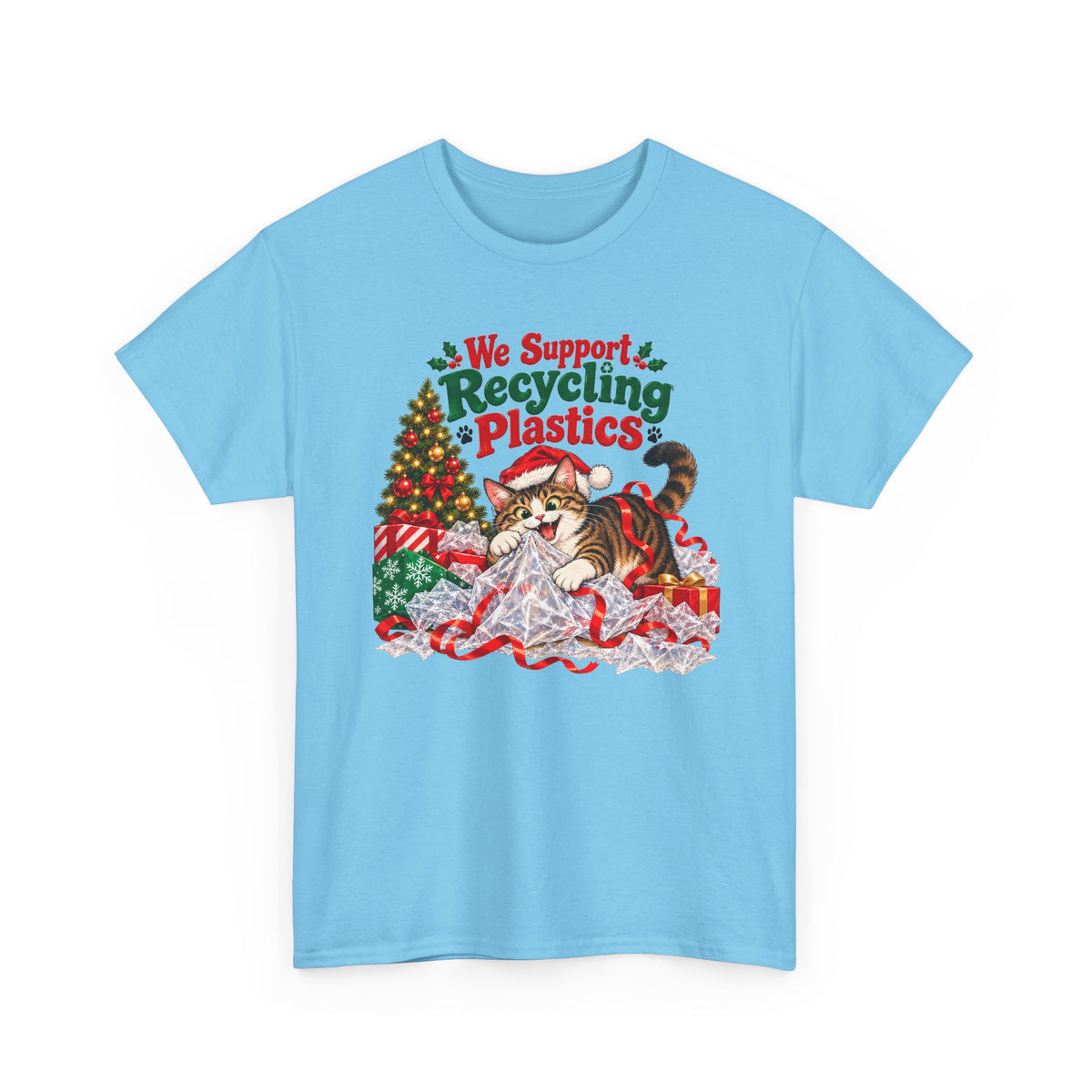 Recycling Plastics Cat Christmas T-Shirt