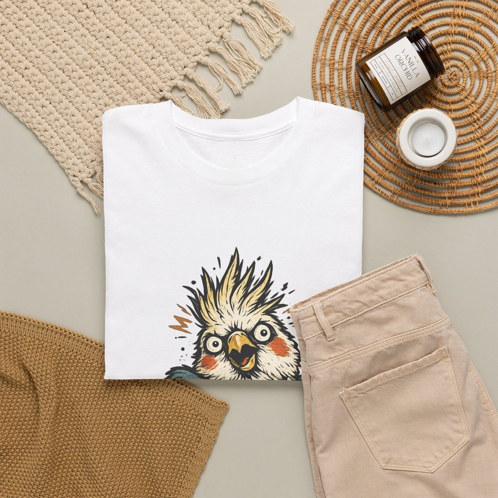 Unhinged & Fully Feathered Tee — Funny Cockatiel Bird Graphic T-Shirt