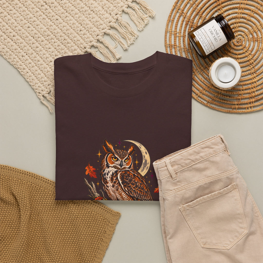 Night Shift Owl T-Shirt — Vintage Autumn Owl Graphic Tee