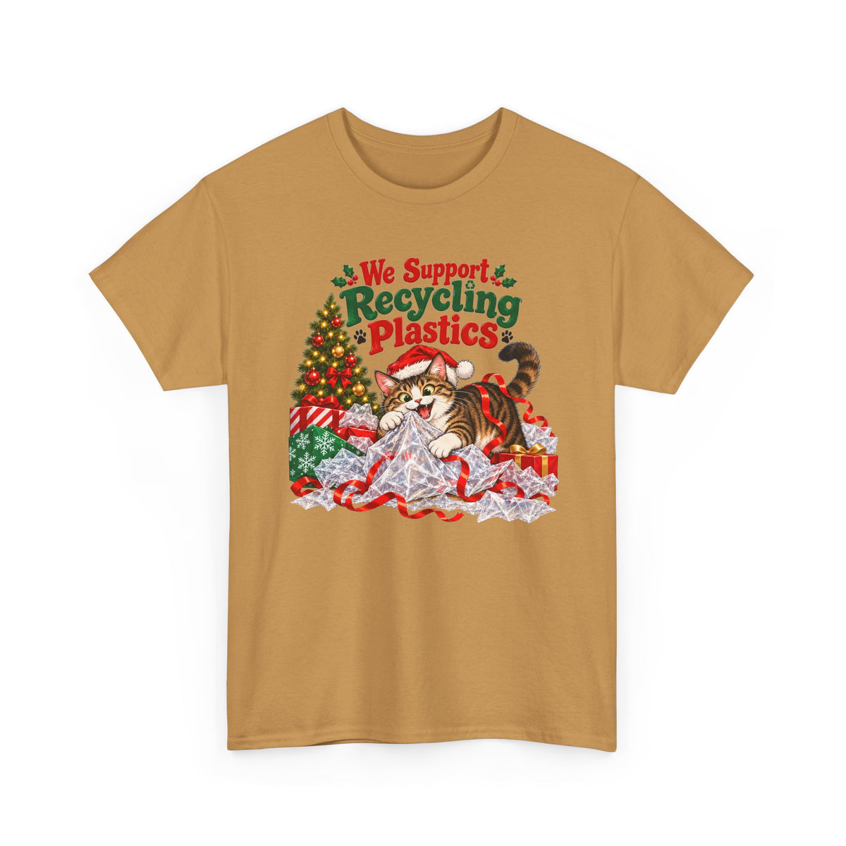 Recycling Plastics Cat Christmas T-Shirt