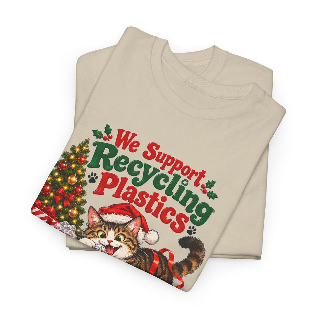 Recycling Plastics Cat Christmas T-Shirt