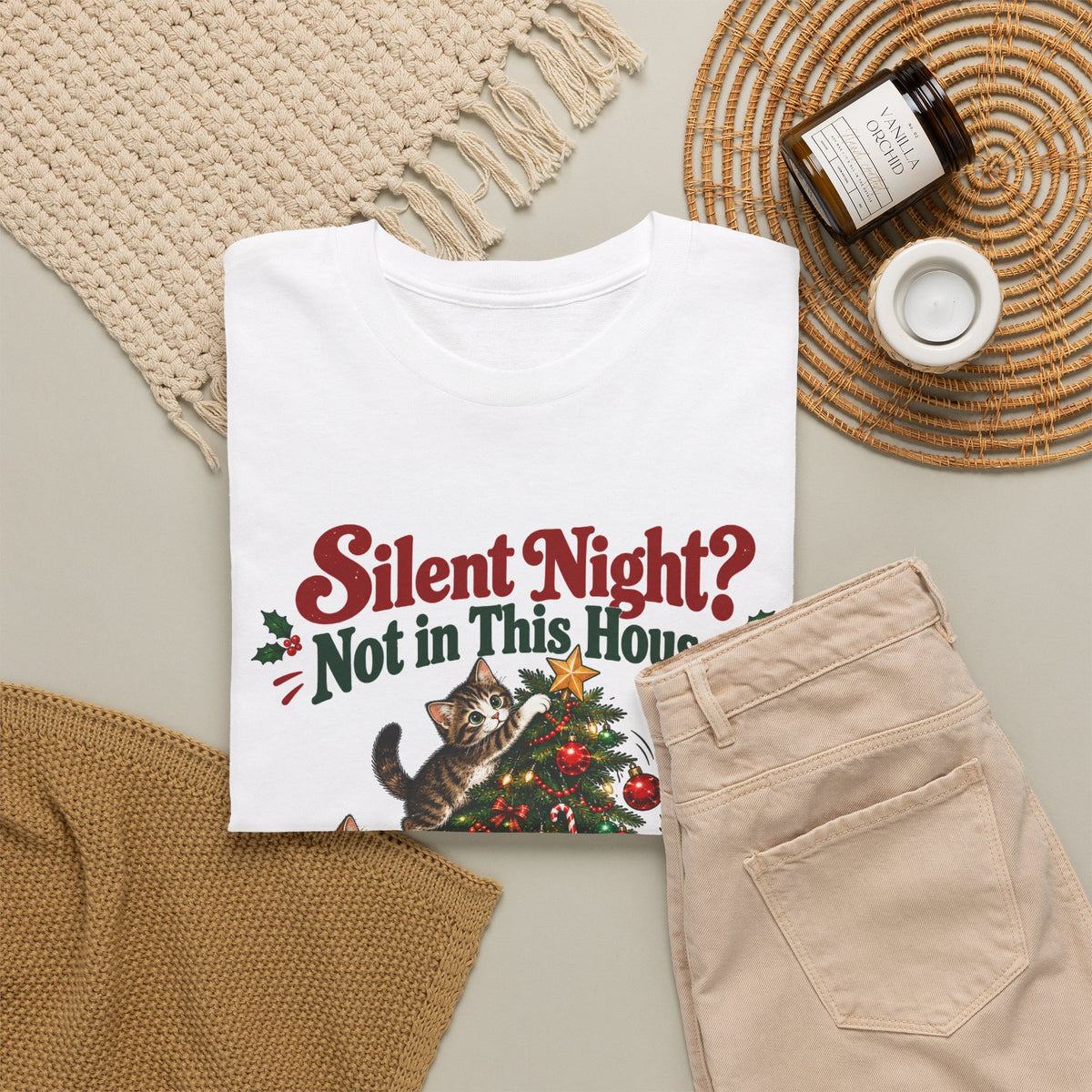 Silent Night? Not in This House Christmas Cat T-Shirt