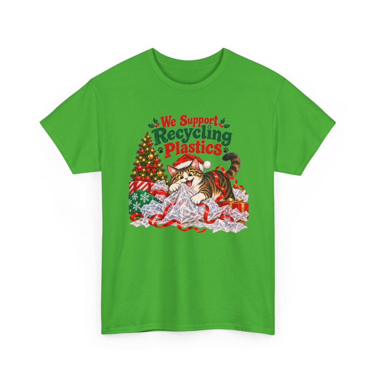 Recycling Plastics Cat Christmas T-Shirt