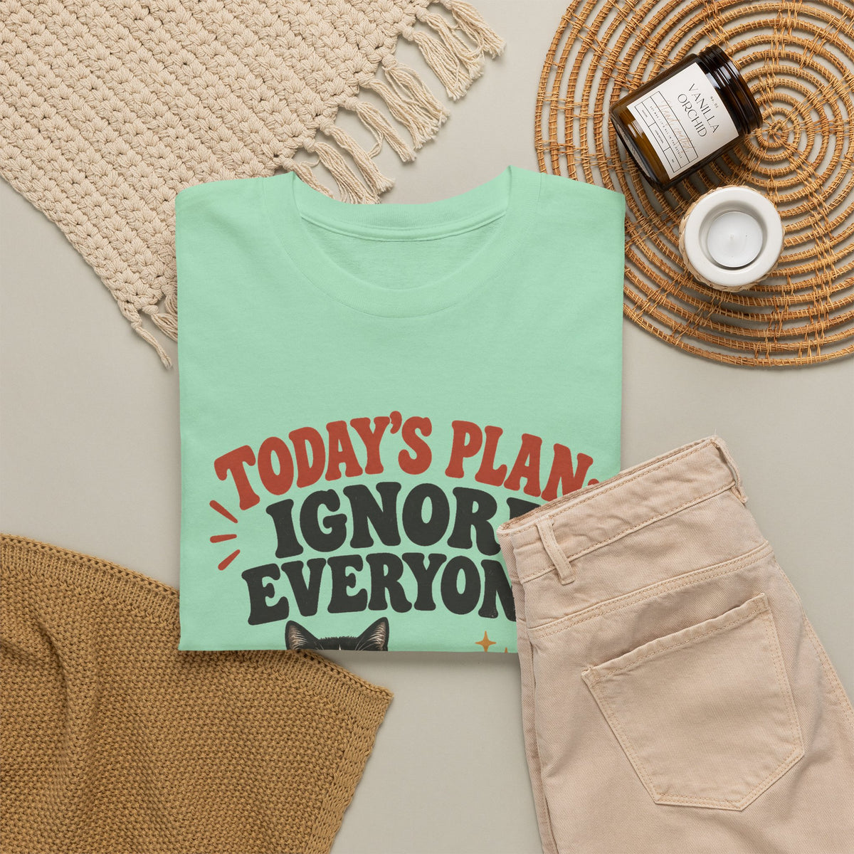 Cat T-Shirt — "Today's Plan: Ignore Everyone" Funny Lazy Cat Tee