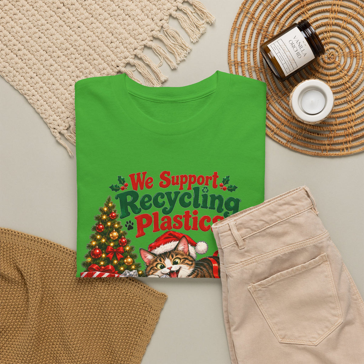 Recycling Plastics Cat Christmas T-Shirt