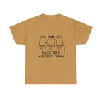 Backyard Security Team T-Shirt — Cute Bird Fence Graphic Tee