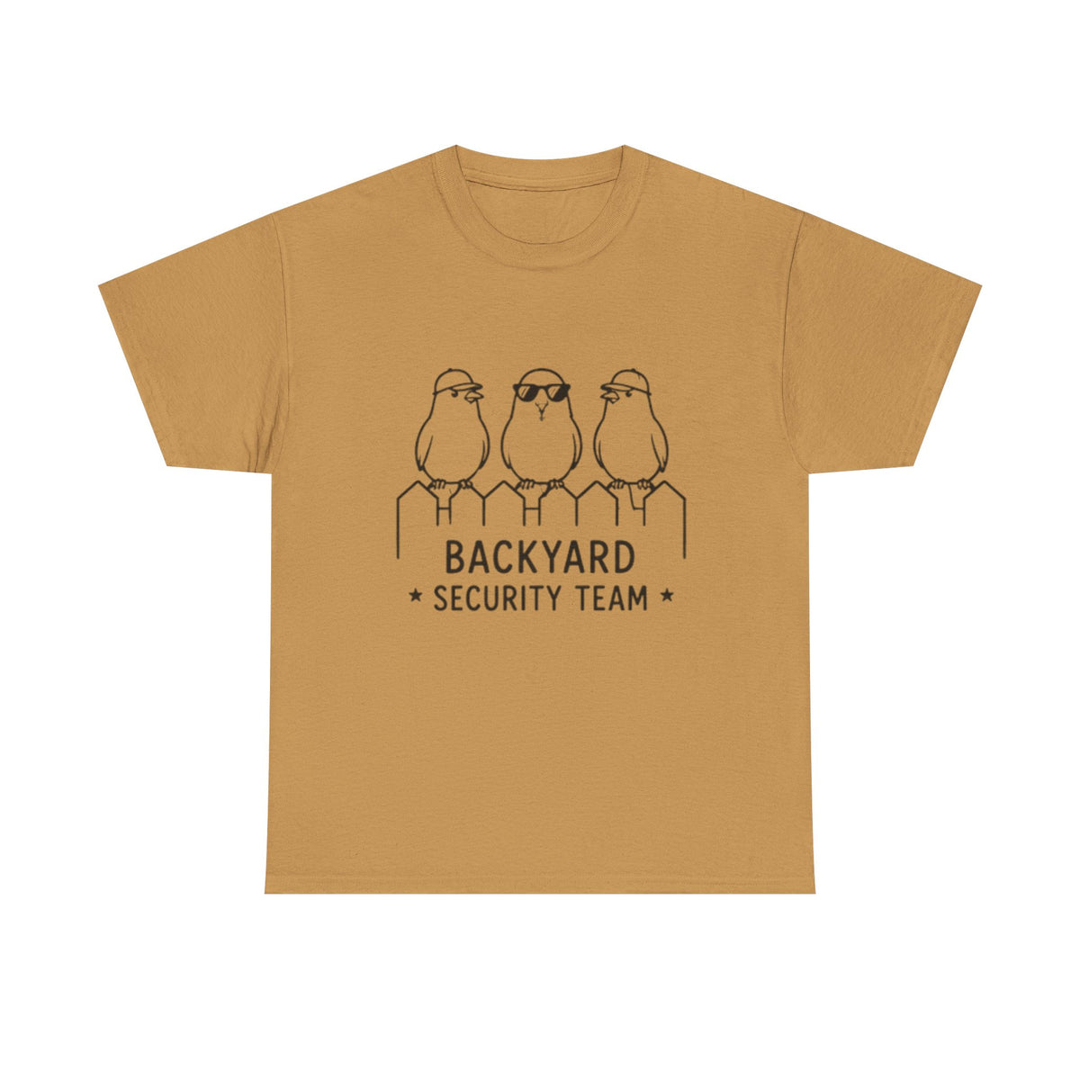 Backyard Security Team T-Shirt — Cute Bird Fence Graphic Tee