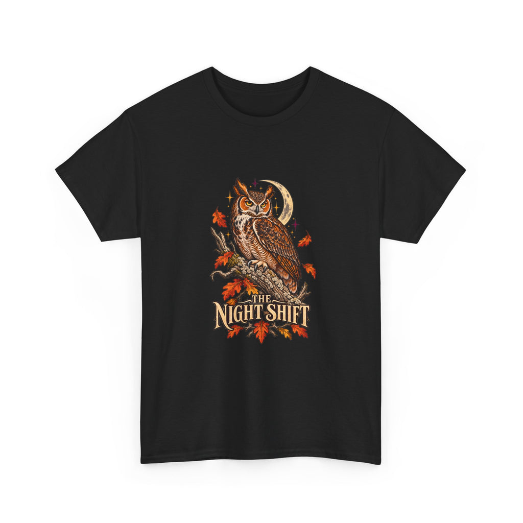 Night Shift Owl T-Shirt — Vintage Autumn Owl Graphic Tee