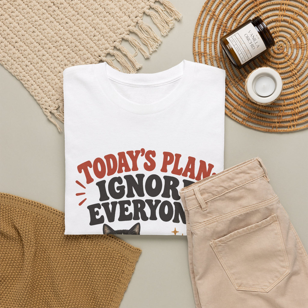 Cat T-Shirt — "Today's Plan: Ignore Everyone" Funny Lazy Cat Tee