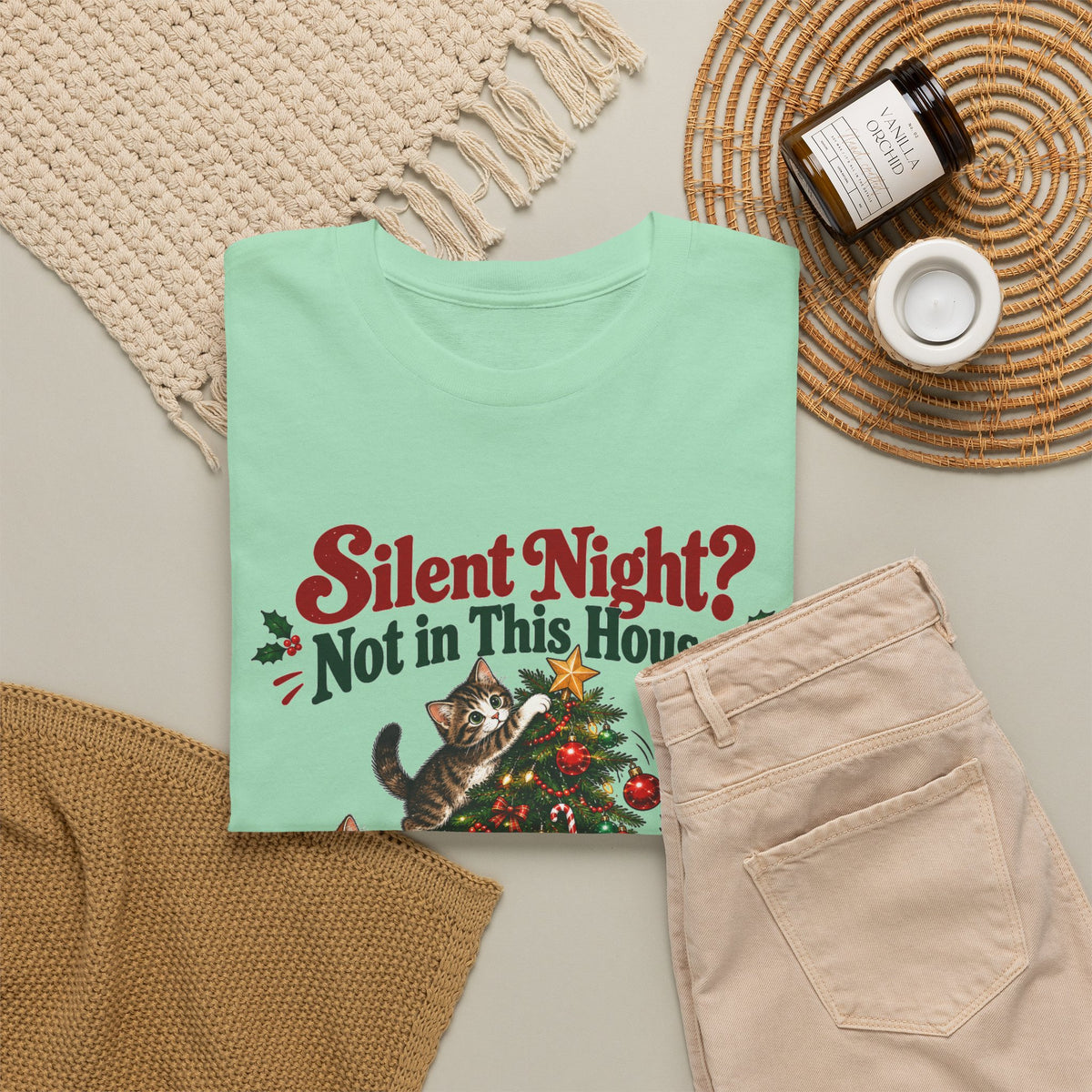 Silent Night? Not in This House Christmas Cat T-Shirt