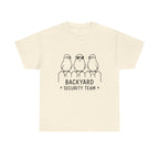 Backyard Security Team T-Shirt — Cute Bird Fence Graphic Tee