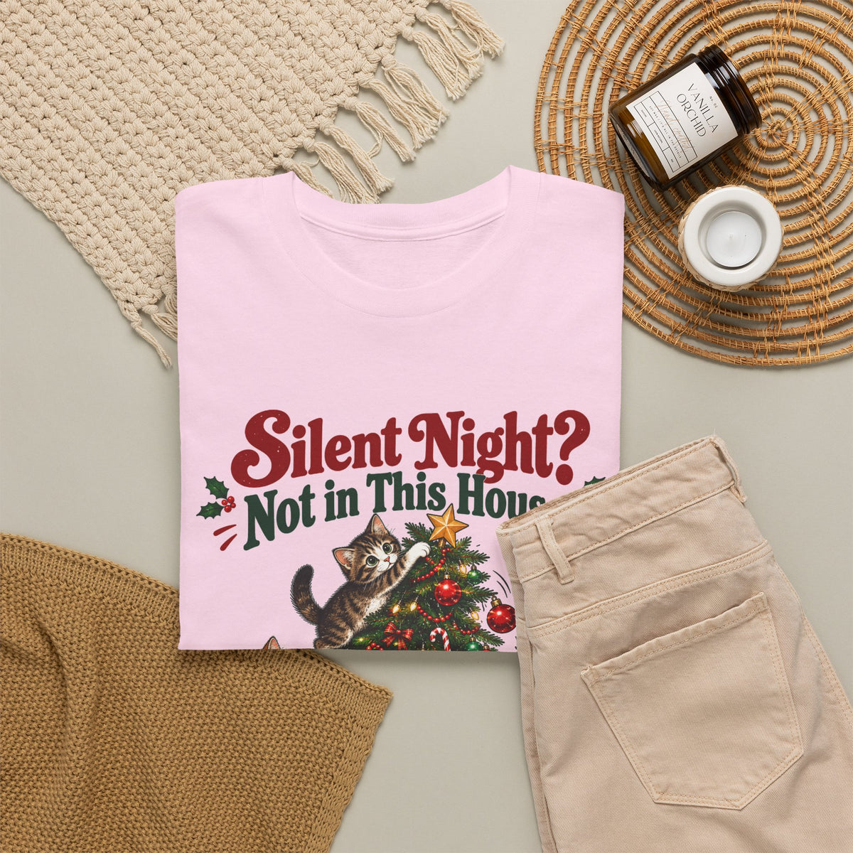Silent Night? Not in This House Christmas Cat T-Shirt