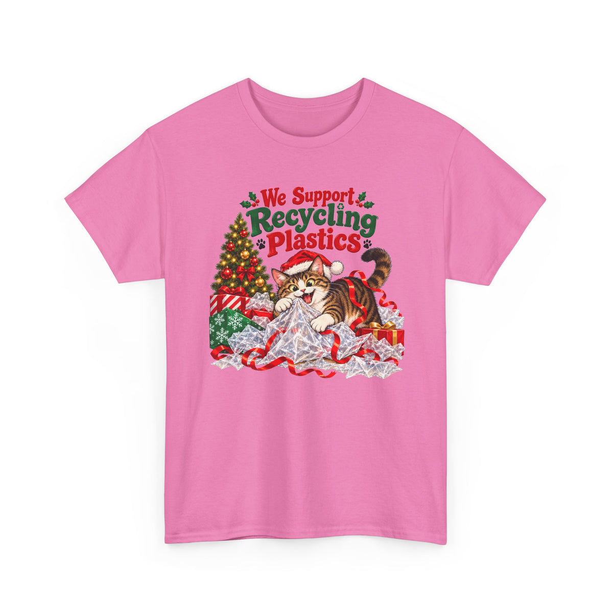 Recycling Plastics Cat Christmas T-Shirt