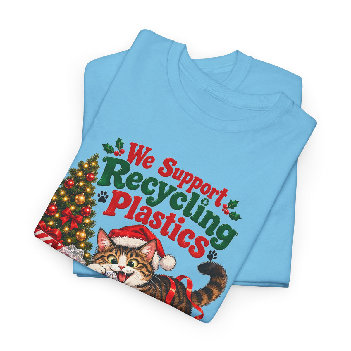 Recycling Plastics Cat Christmas T-Shirt