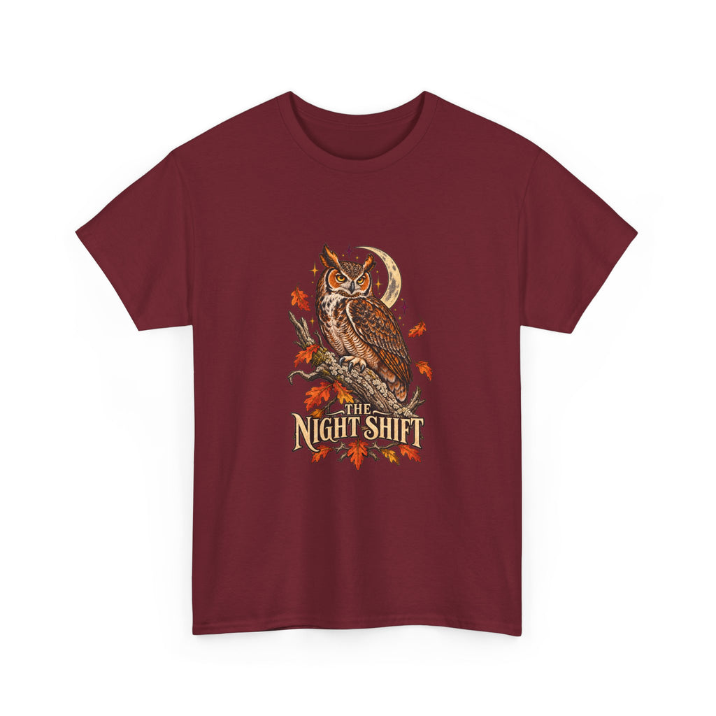 Night Shift Owl T-Shirt — Vintage Autumn Owl Graphic Tee