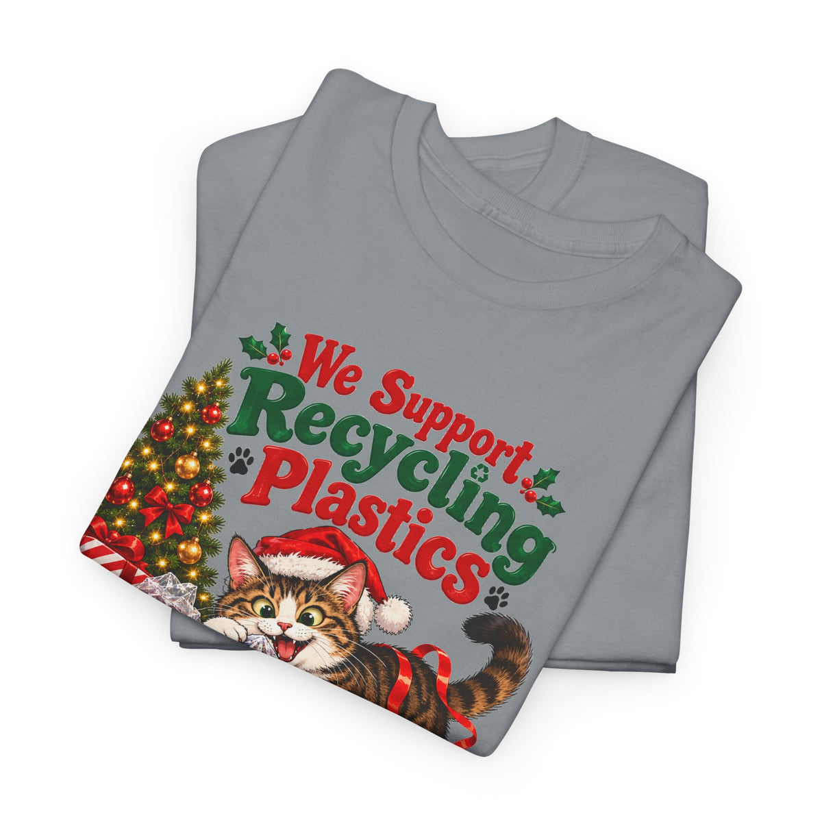 Recycling Plastics Cat Christmas T-Shirt