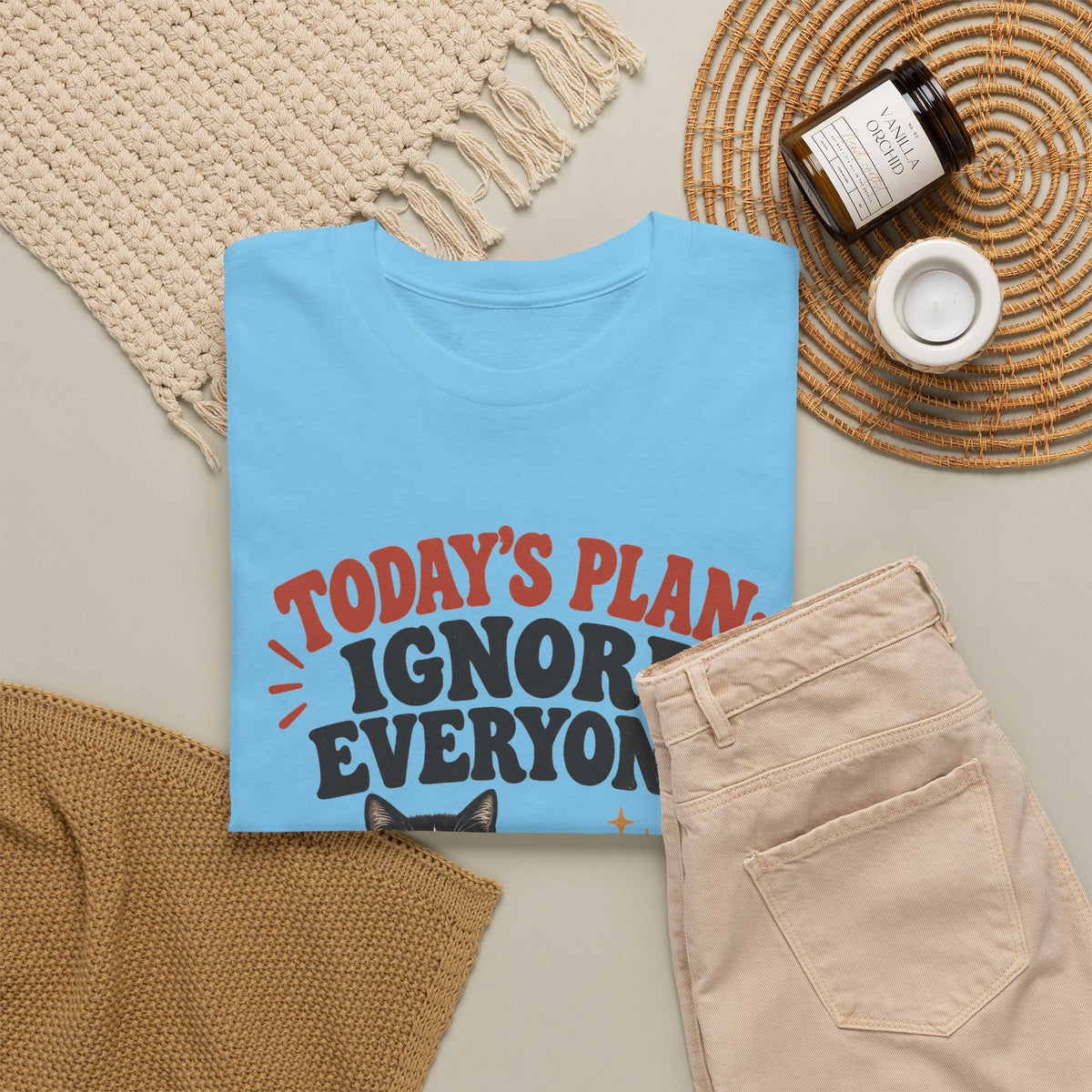 Cat T-Shirt — "Today's Plan: Ignore Everyone" Funny Lazy Cat Tee