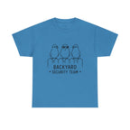 Backyard Security Team T-Shirt — Cute Bird Fence Graphic Tee