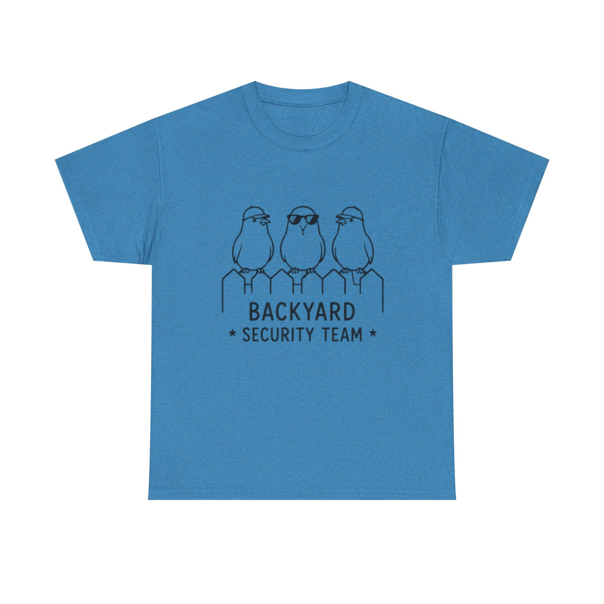 Backyard Security Team T-Shirt — Cute Bird Fence Graphic Tee